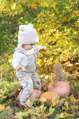 little girl in in autumn park