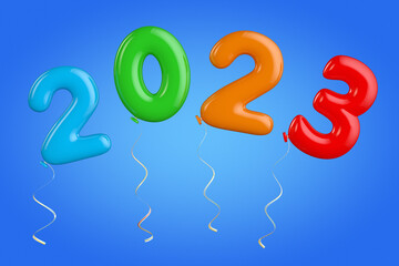 Multicolour Balloons as 2023 New Year Sign. 3d Rendering