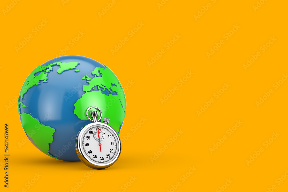 Poster earth globe with stopwatch. 3d rendering