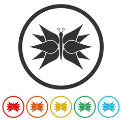 Lotus butterfly logo. Set icons in color circle buttons