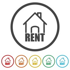 Rent house icon. Set icons in color circle buttons
