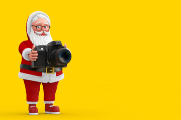 Cartoon Cheerful Santa Claus Granpa with Modern Digital Photo Camera. 3d Rendering