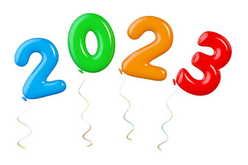 Multicolour Balloons as 2023 New Year Sign. 3d Rendering