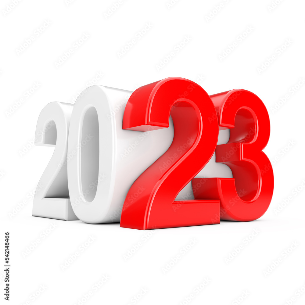 Aufkleber happy new 2023 year sign as cube. 3d rendering