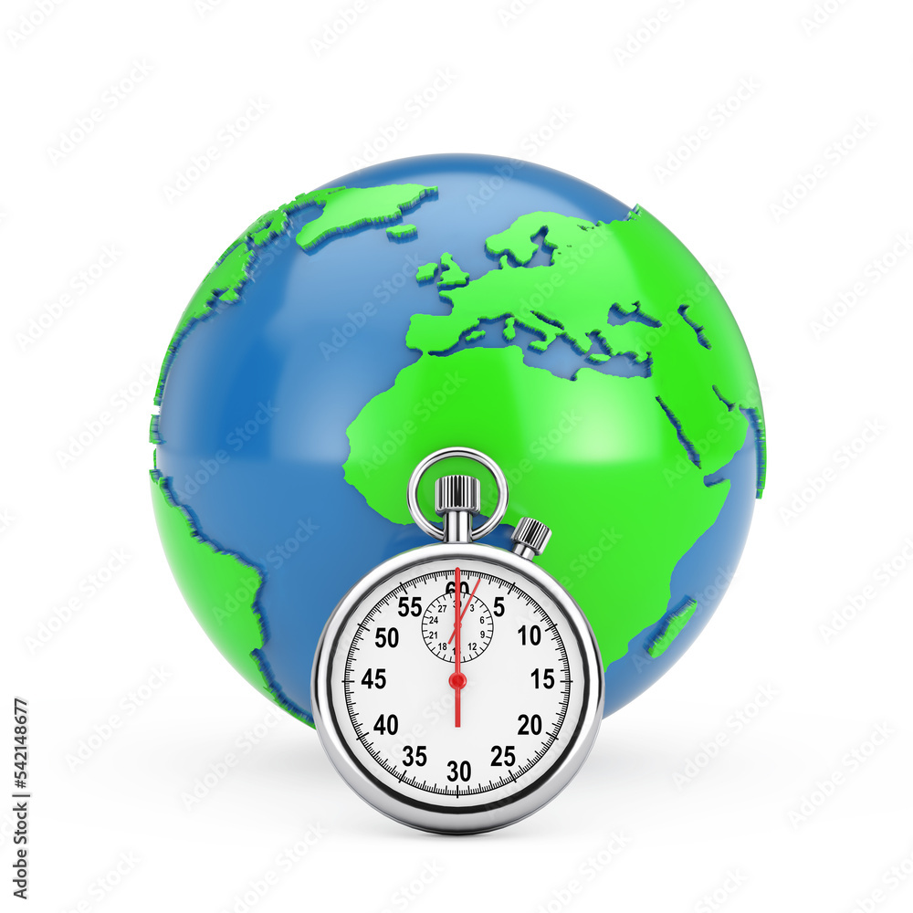 Poster Earth Globe with Stopwatch. 3d Rendering