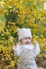 little girl in in autumn park