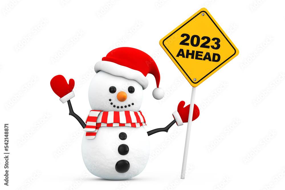 Aufkleber Snowman with 2023 New Year Ahead Sign. 3d Rendering