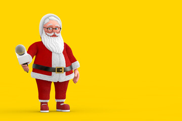  Cartoon Cheerful Santa Claus Granpa with Modern Chrome Microphone. 3d Rendering