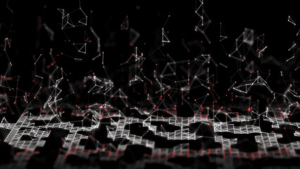 Sci-fi background. Digital landscape with dots and lines. Cyberspace grid. Background concept for your design. 3d