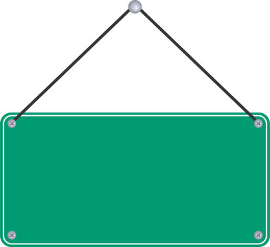 Blank Green Sign Plate Hanging On Transparent Background.