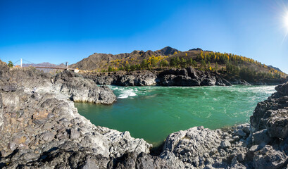 View of river Katun and Altay mountains
