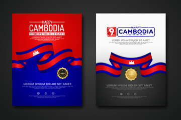 Set poster design Cambodia independence day background template