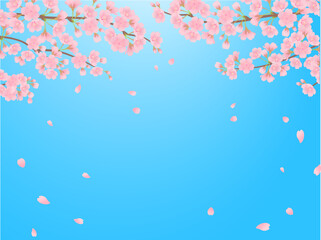 Fototapeta na wymiar 青空と満開の桜_フレーム背景_ベクターイラスト