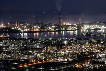 工場夜景 水島コンビナートを展望台から望む