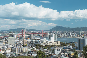 北九州市　高塔山公園からの洞海湾の眺め　若戸大橋