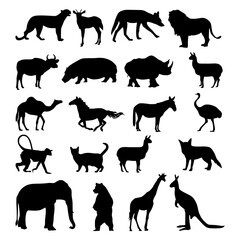 vector silhouettes of various kinds of animals