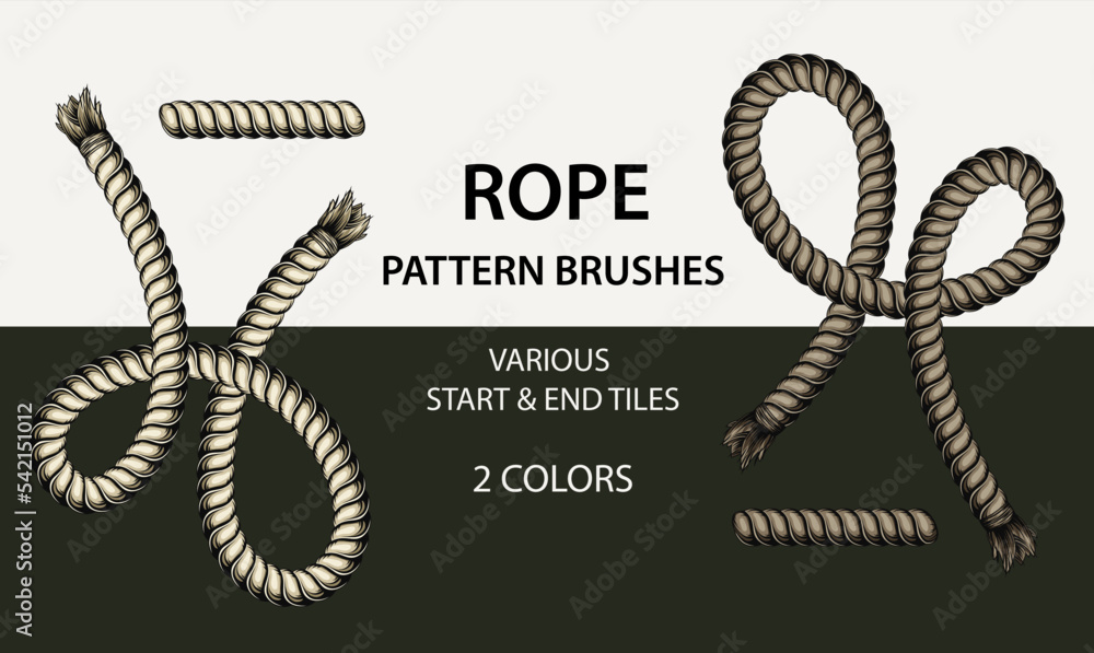 Poster set of 4 vector rope pattern brushes with 2 different styles of ends. cold pale natural colors. vint