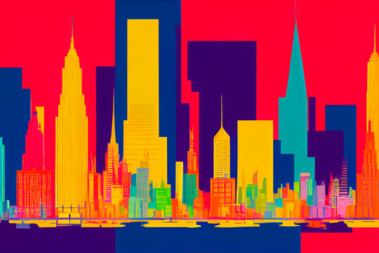 Pop-art colorful image of New York cityscape