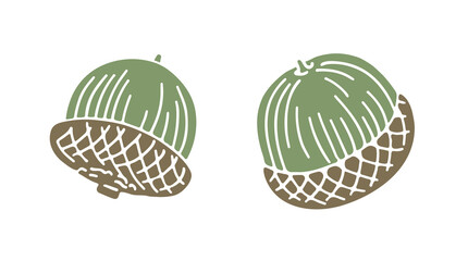 Two-color vector illustration of acorns