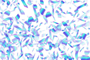 Modern falling confetti scatter vector illustration. Blue  hologram particles new year vector. Surprise burst flying confetti. Holiday celebration decoration background. Joy particles.