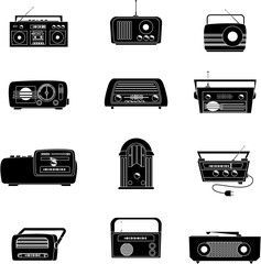 Obraz premium Radio devices black and white collection set