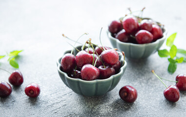 Fresh red cherries fruit in bowl