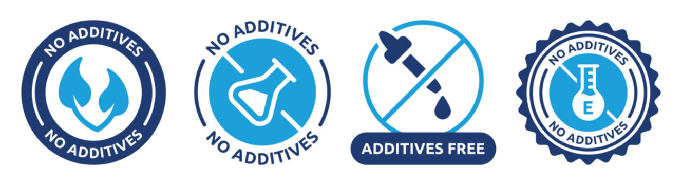 Set of no additive icon sign. Product additives free emblem isolated on white background.