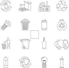 Recycling with waste types outline collection set