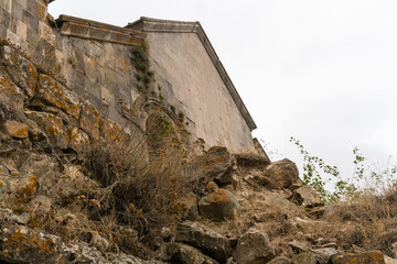 View from the cliff to the monastery building in Tatev, Armenia.