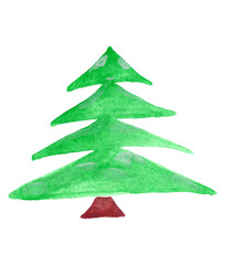 Hand-drawn watercolor Christmas tree.Isolated illustration in png format.