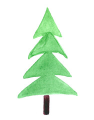 Hand-drawn watercolor Christmas tree.Isolated illustration in png format.