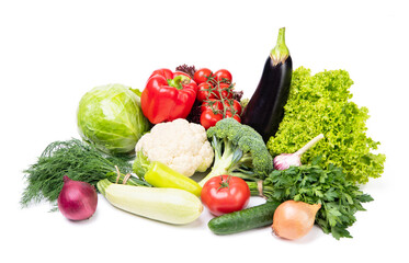 variety of fresh and ripe vegetables isolated on white. healthy food