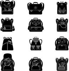 School bags black and white vector collection set