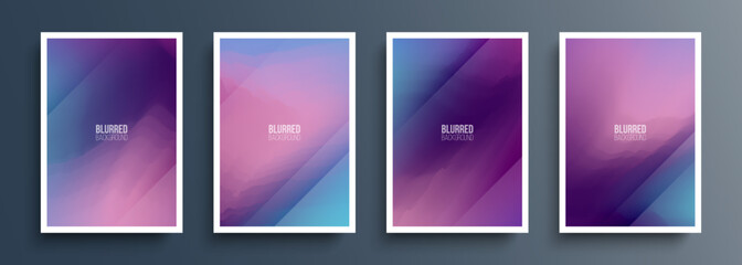 Set of abstract backgrounds with soft color gradient and dynamic lines for your graphic design. Brochure covers. Vector illustration.