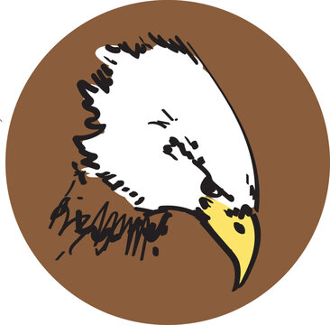eagle white head american animal in round icon symbol head stample linear drawing vector isolated on white background