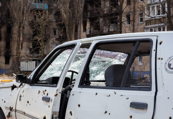 Car damaged by Russian shelling.