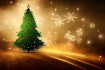 beautiful illustration of a christmas tree with festive golden colors for background of a christmas greeting card