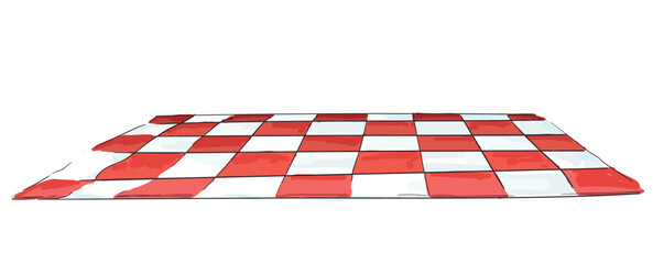 red and white squares deck retro table clothhand draw american icon new york fast food illustration on white background