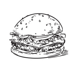 cheeseburger hand draw american icon new york fast food illustration on white background