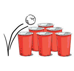 red cup drinking game beer american drink ping pong shots ball drunk party beverage soda fast food illustration on white background