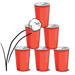 red cup drinking game beer american drink ping pong shots ball drunk party beverage soda fast food illustration on white background