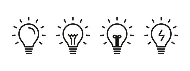 Set of light bulb vector icons. Black icons lamps and bulbs.  Lightbulb. The symbol for idea and science.