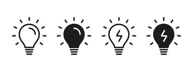 Set of light bulb vector icons. Black icons lamps and bulbs.  Lightbulb. The symbol for idea and science.