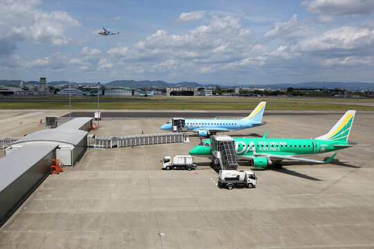 Fuji Dream Airlines FDA Embraer airplanes at Nagoya Komaki airport in Japan