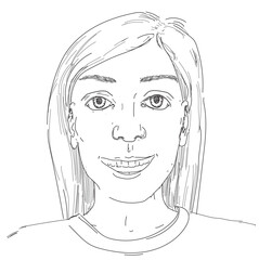happy face expression profile picture  head person human emotion calm young girl  illustration line drawing on white background
