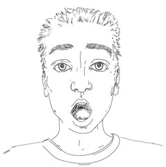 confused surprised head person human emotion calm young boy face expression illustration line drawing on white background