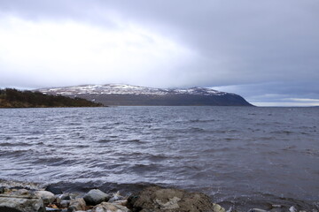 Fototapeta premium landscape view to Porsangerfjorden at Finnmark, Norway