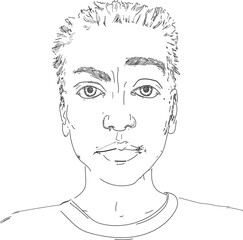 confused face expression head person human emotion calm young boy  illustration line drawing on white background