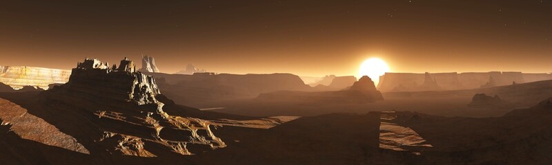 Fototapeta na wymiar Landscape of Mercury at sunset, 3d rendering