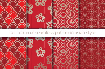 collection of 4 seamless pattern in asian style